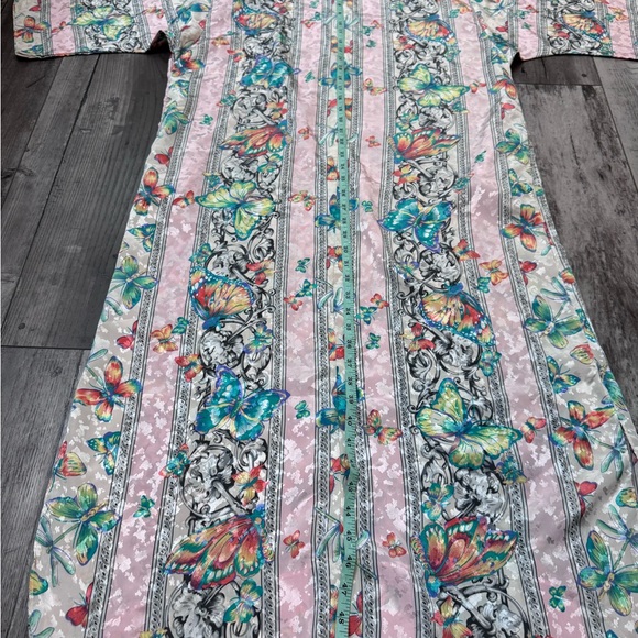 Vintage Ruth Norman Caftan Hostess Mandarin Collar Zip Lounge Dress Butterfly - Picture 8 of 9